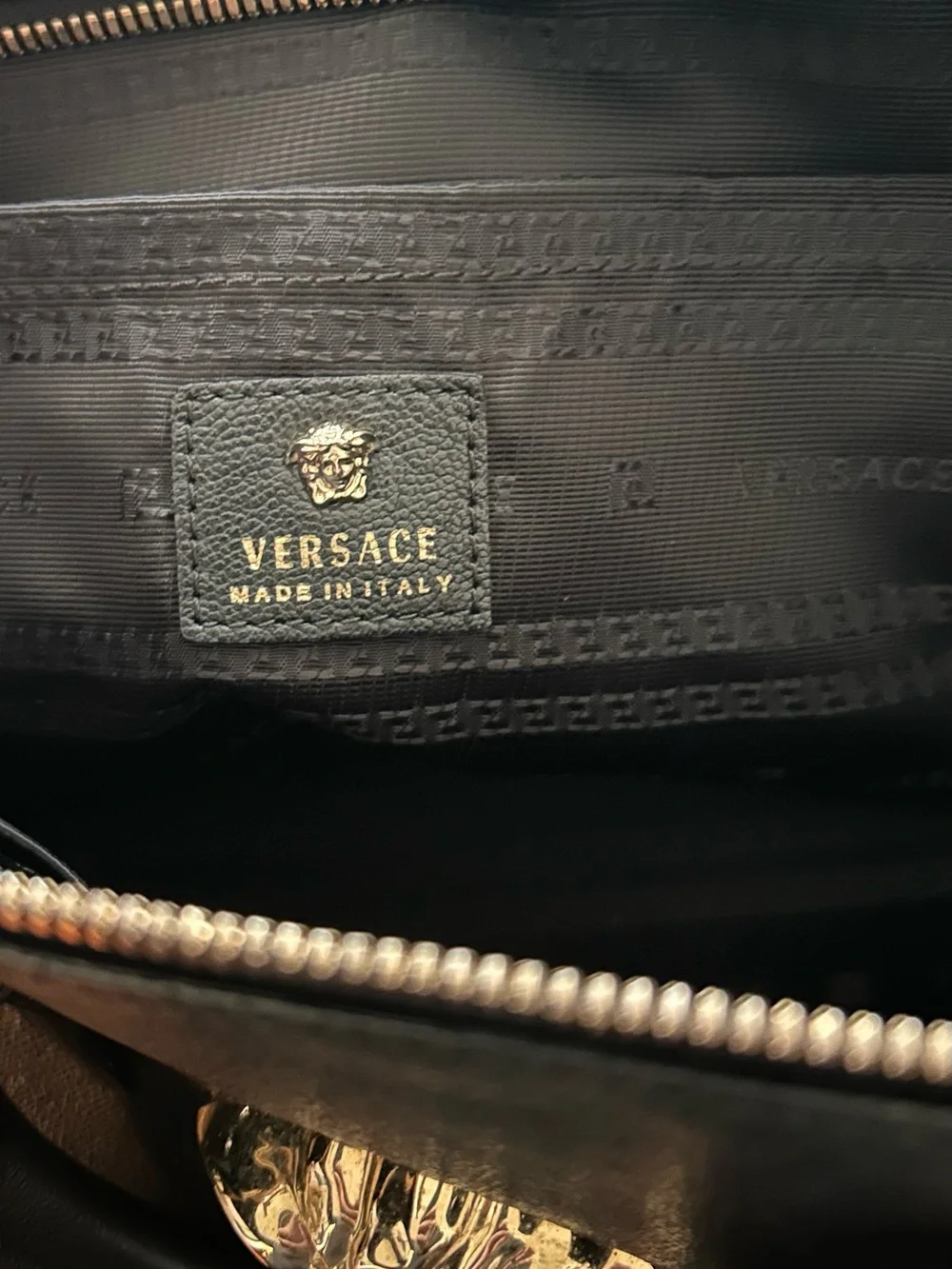 Versace Black Medusa Leather Boston Bag